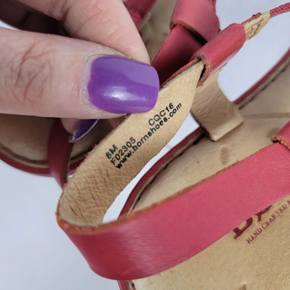 BORN Women's 8 Red Strappy Summer Sandals Flats Leather Boho Casual - Picture 9 of 12